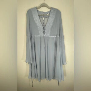 Anthropologie Ghost London Peasant Silvery Gray Blue Dress Women’s Size Large